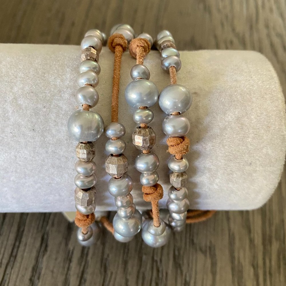 Chan Luu Grey Freshwater Pearl Multi Strand Beige